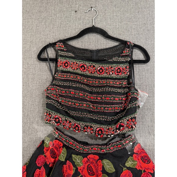 Embellished Jovani Beaded Crop Top & Floral Tulle Skirt Set Women's - Picture 3 of 16